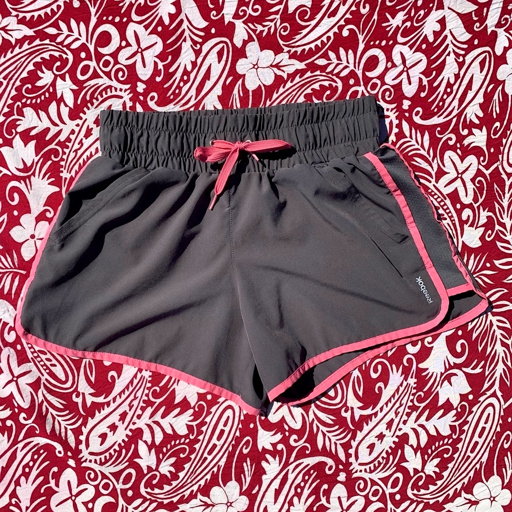 Reebok Women’s Gray & Pink Athletic Shorts w/ Drawstring Elastic Waist + Pockets - Picture 2 of 14